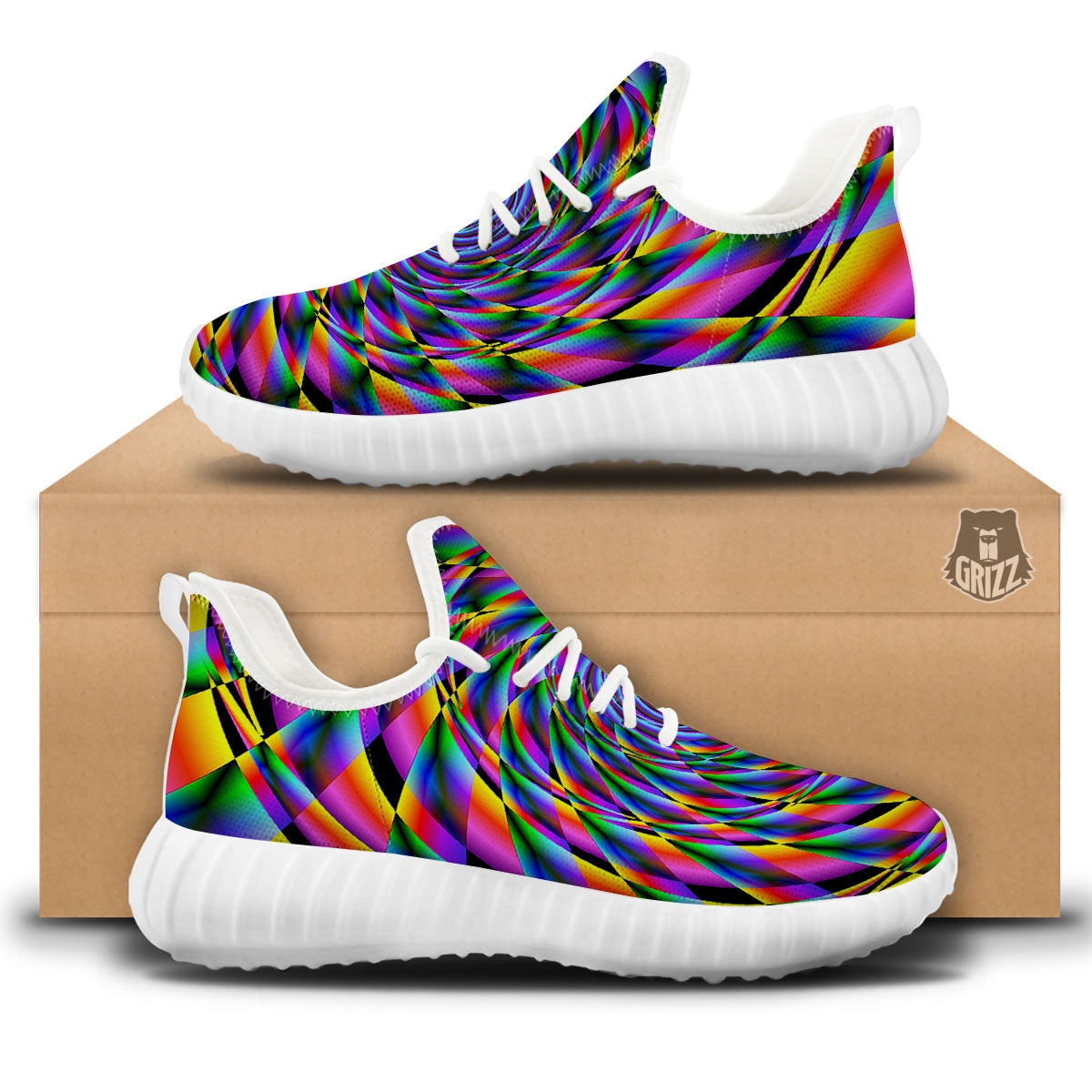 Motion Psychedelic Illusory Print White Walking Shoes-grizzshop