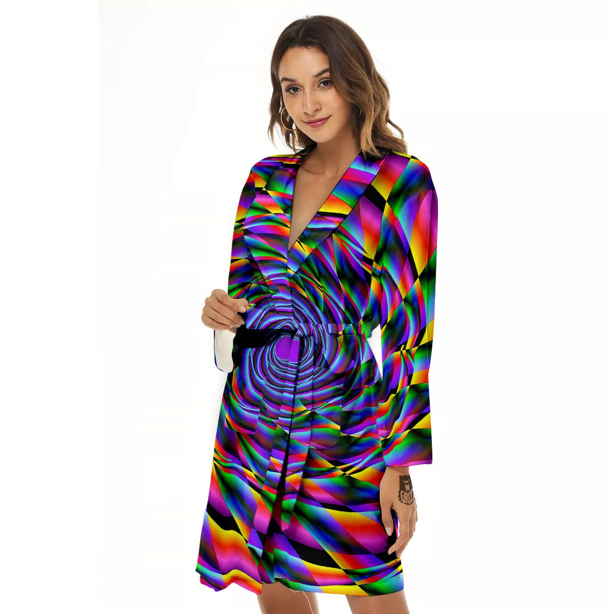 Motion Psychedelic Illusory Print Women's Robe-grizzshop