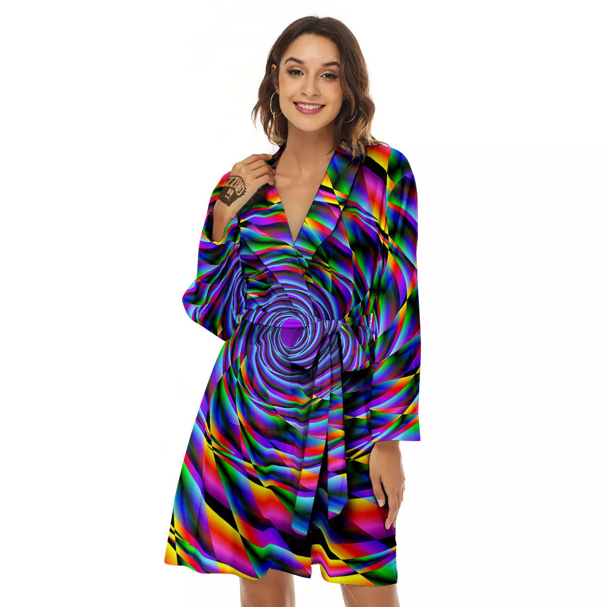 Motion Psychedelic Illusory Print Women's Robe-grizzshop