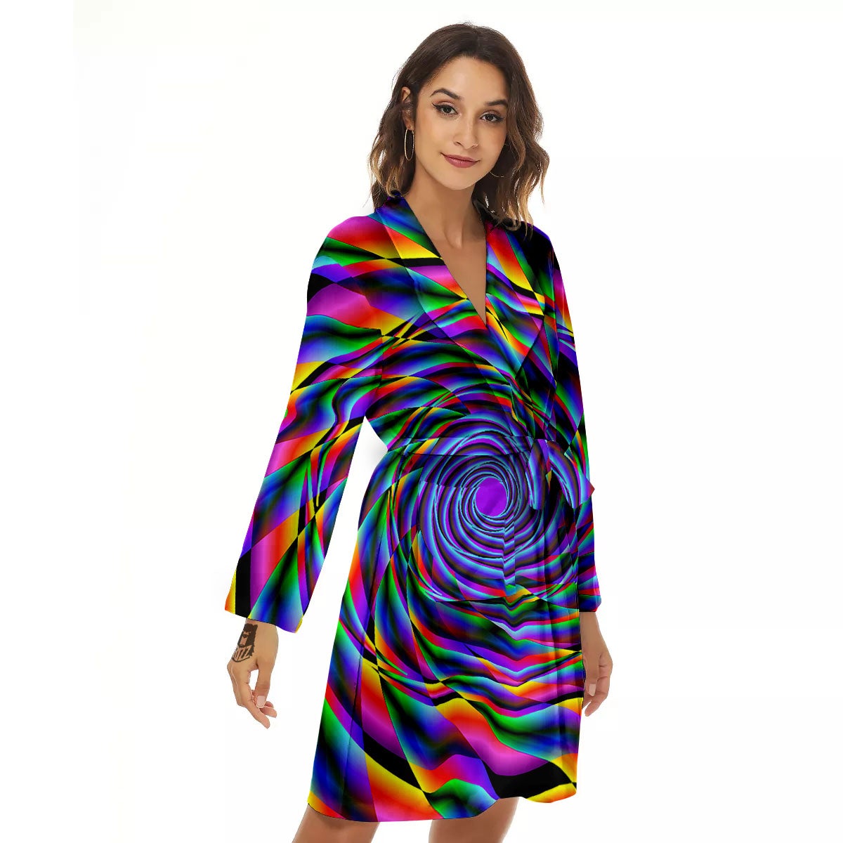 Motion Psychedelic Illusory Print Women's Robe-grizzshop