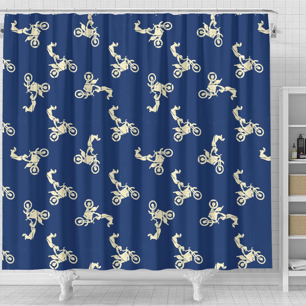 Motocross Pattern Print Bathroom Shower Curtain-grizzshop