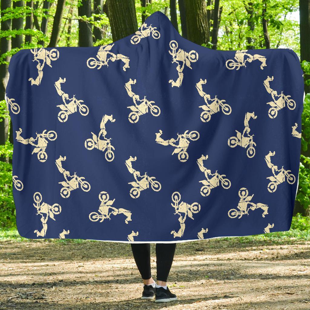 Motocross Pattern Print Hooded Blanket-grizzshop