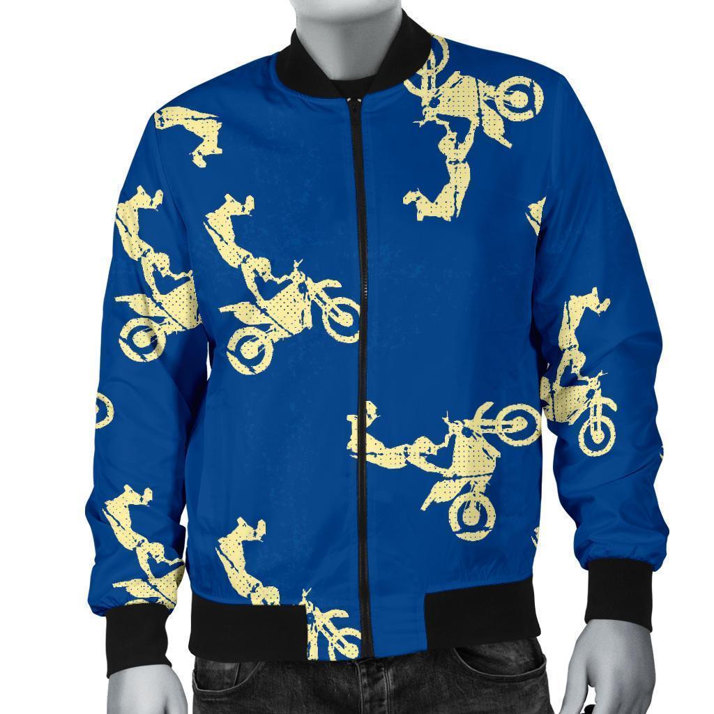 Motocross Pattern Print Men's Bomber Jacket-grizzshop