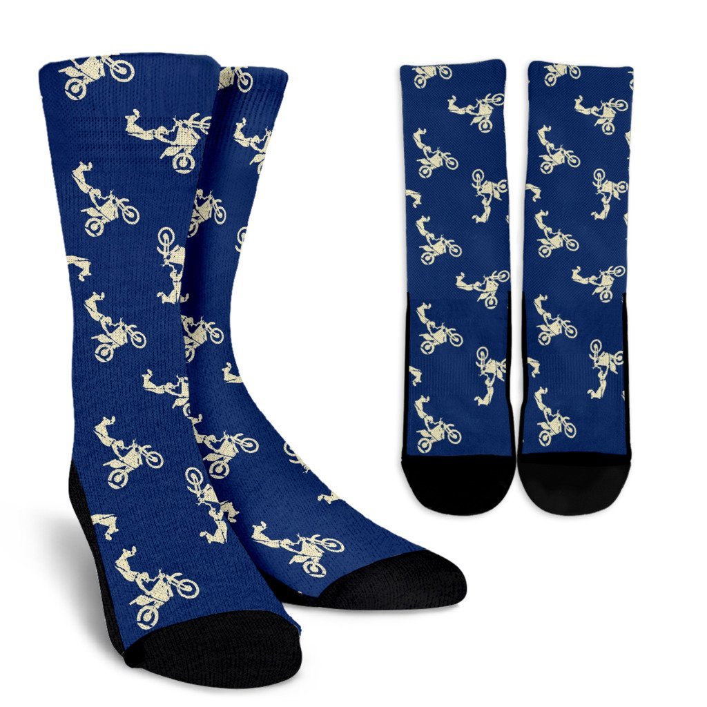 Motocross Pattern Print Unisex Crew Socks-grizzshop