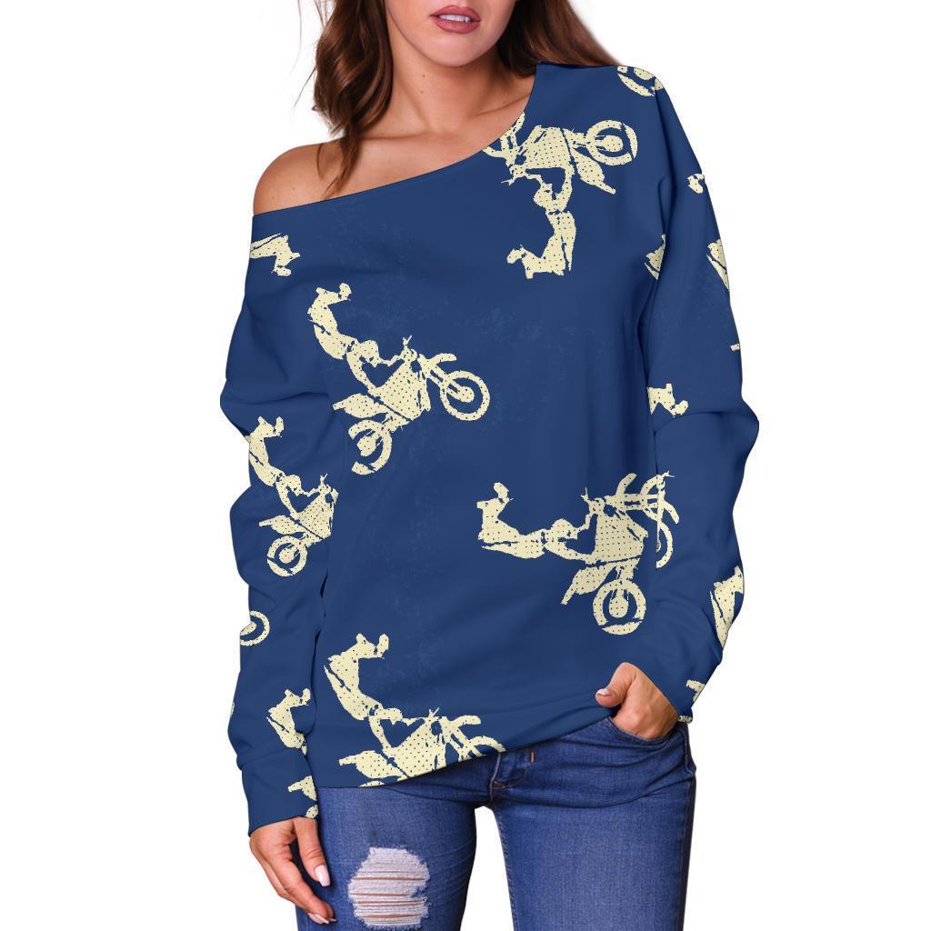 Motocross Pattern Print Women Off Shoulder Sweatshirt-grizzshop