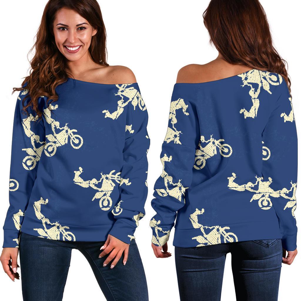 Motocross Pattern Print Women Off Shoulder Sweatshirt-grizzshop