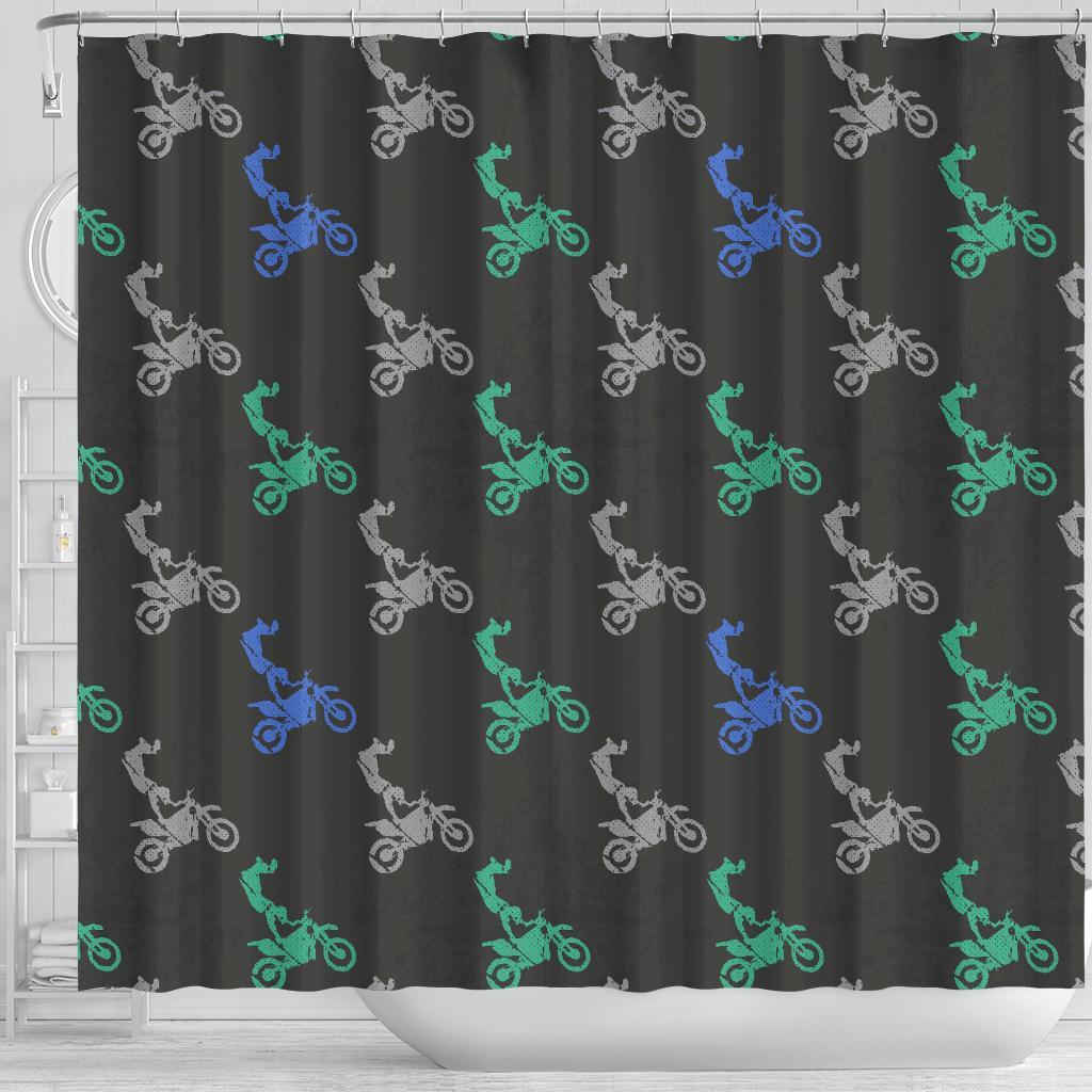 Motocross Print Pattern Bathroom Shower Curtain-grizzshop