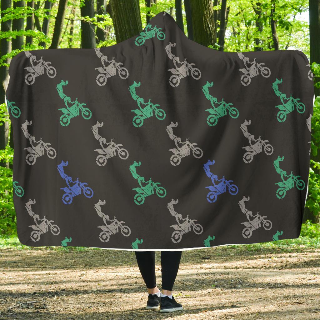 Motocross Print Pattern Hooded Blanket-grizzshop