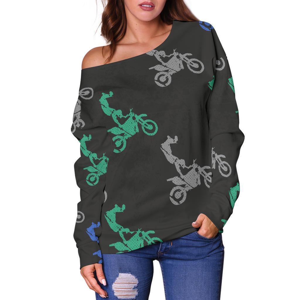 Motocross Print Pattern Women Off Shoulder Sweatshirt-grizzshop