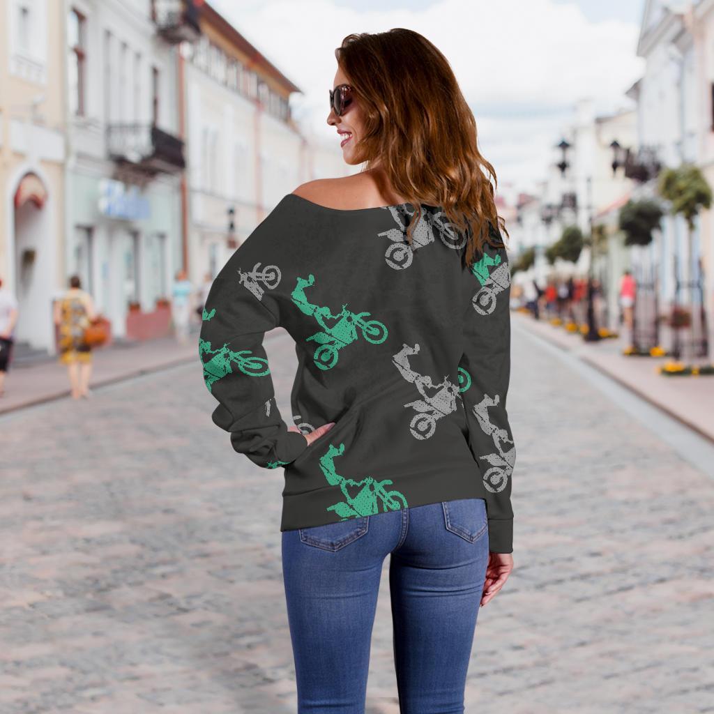 Motocross Print Pattern Women Off Shoulder Sweatshirt-grizzshop