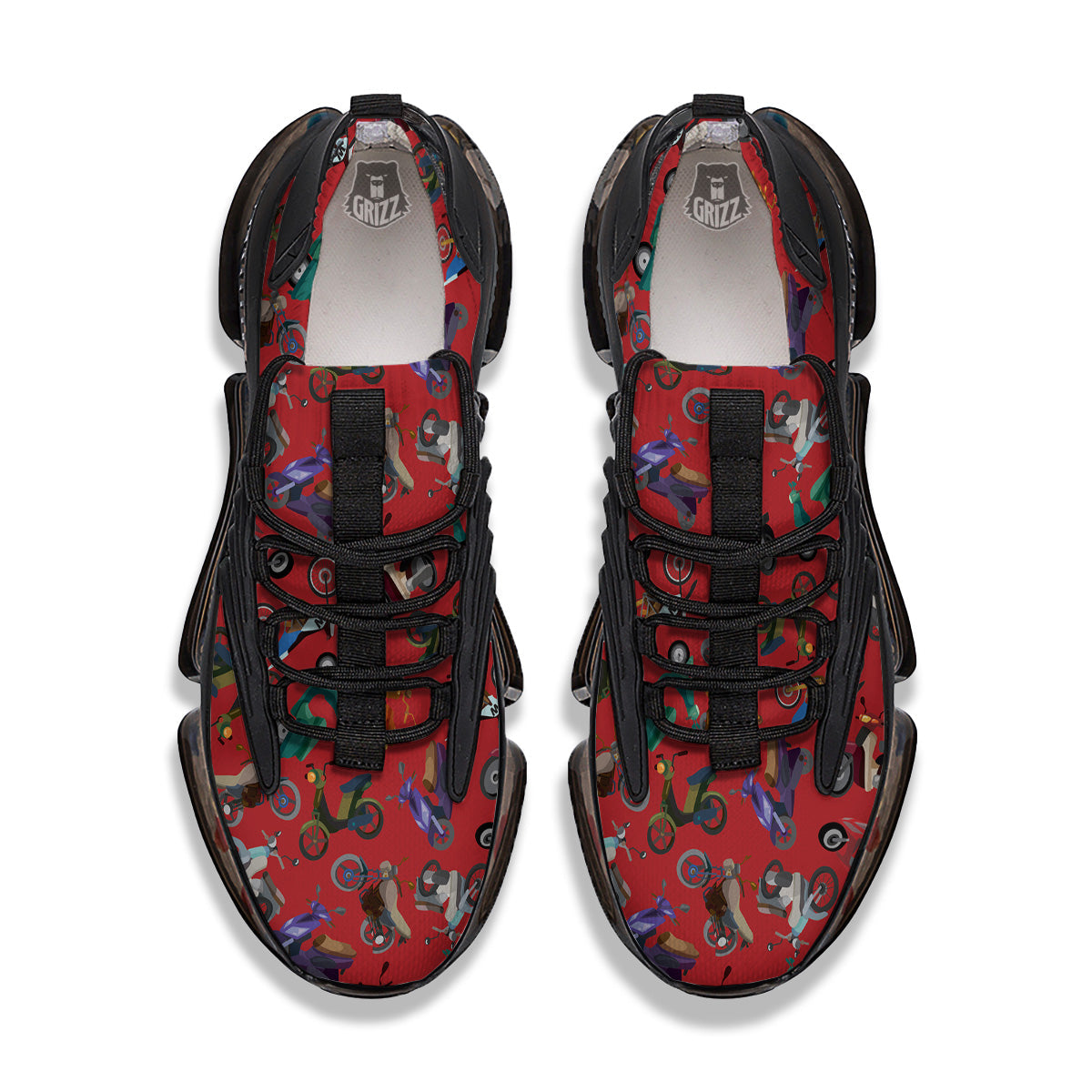 Motorcycle And Red Print Pattern Black Gym Shoes-grizzshop