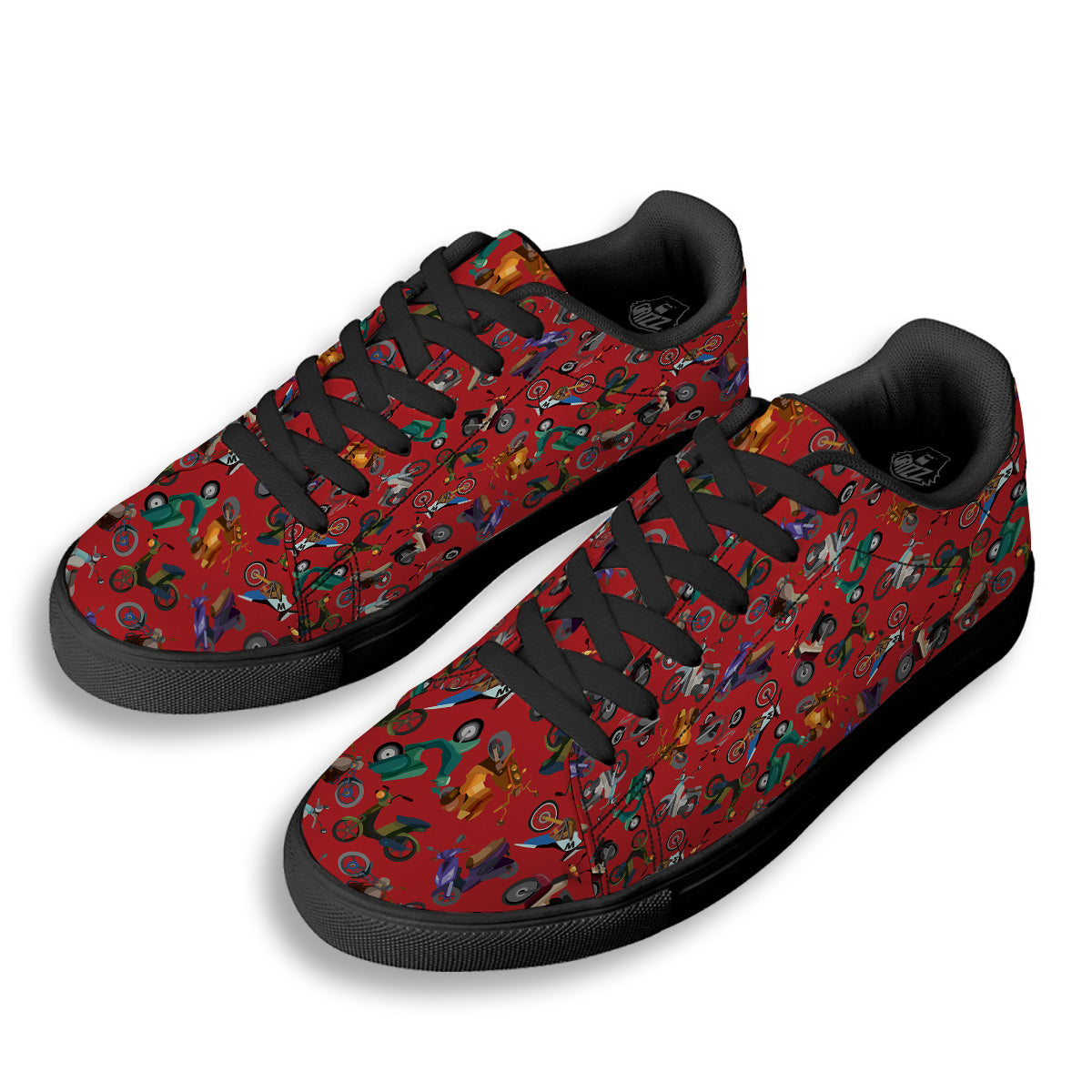 Motorcycle And Red Print Pattern Black Low Top Sneakers-grizzshop