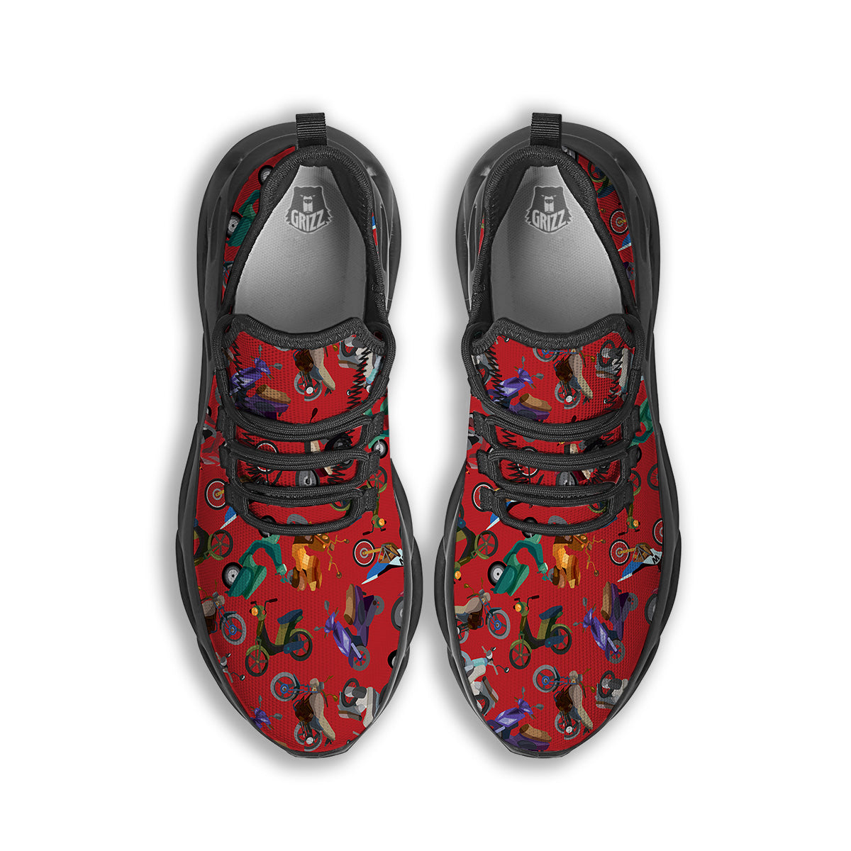 Motorcycle And Red Print Pattern Black Running Shoes-grizzshop