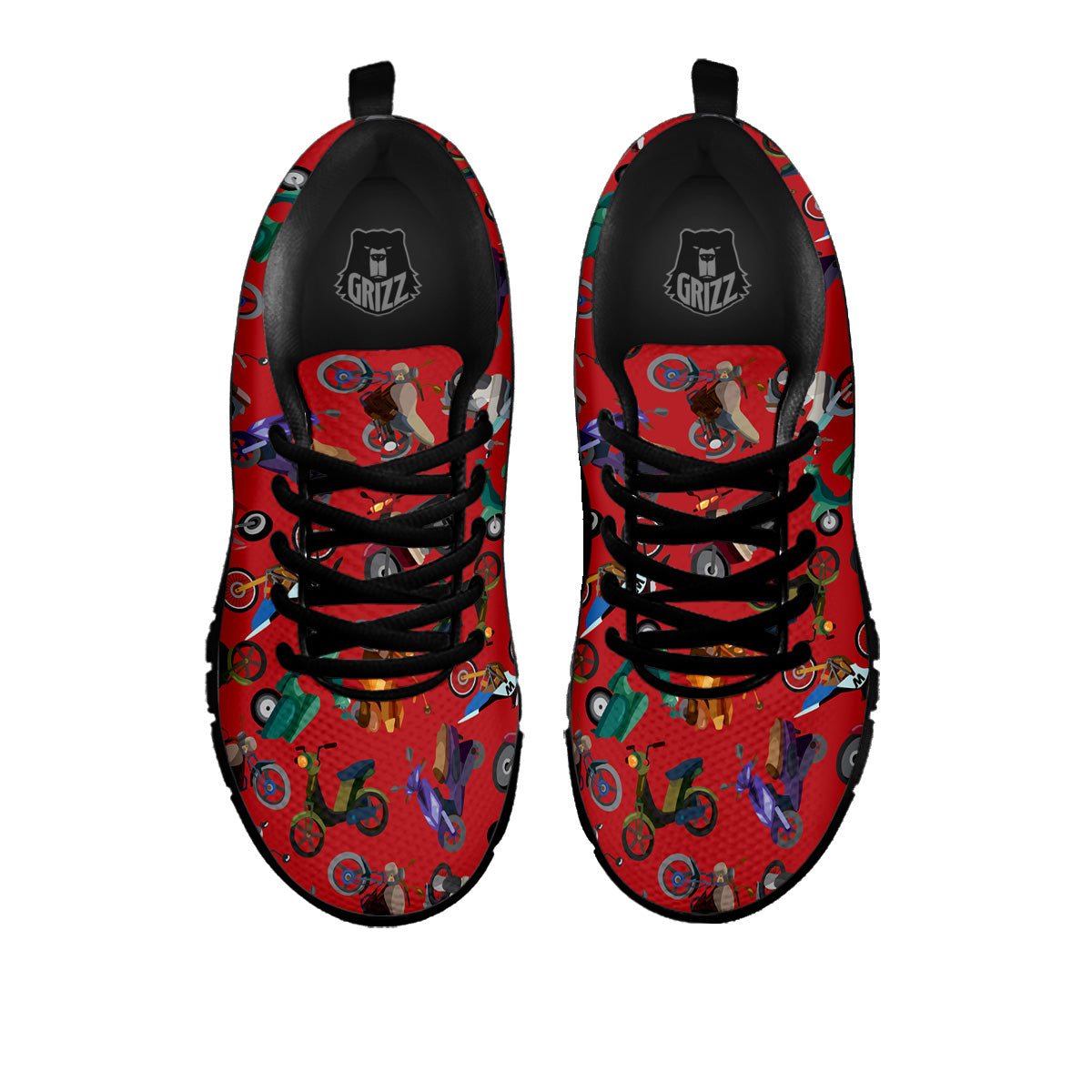 Motorcycle And Red Print Pattern Black Sneaker-grizzshop