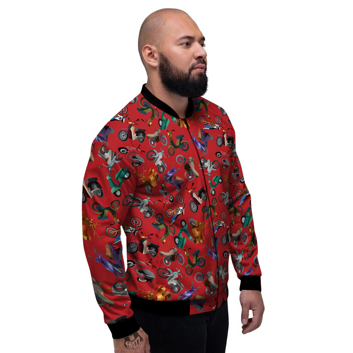 Motorcycle And Red Print Pattern Men's Bomber Jacket-grizzshop