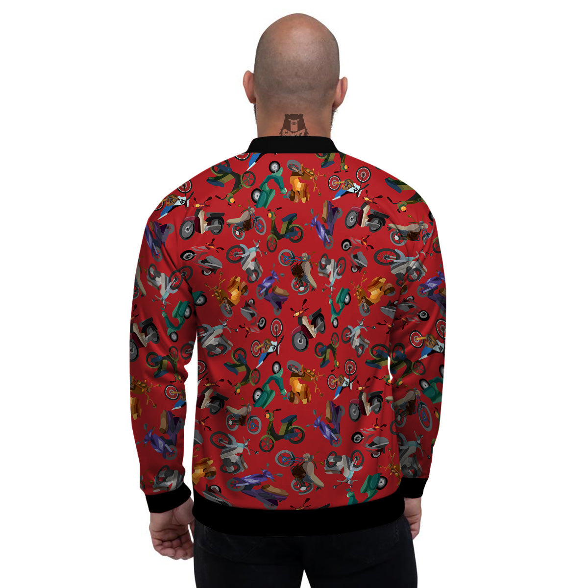 Motorcycle And Red Print Pattern Men's Bomber Jacket-grizzshop
