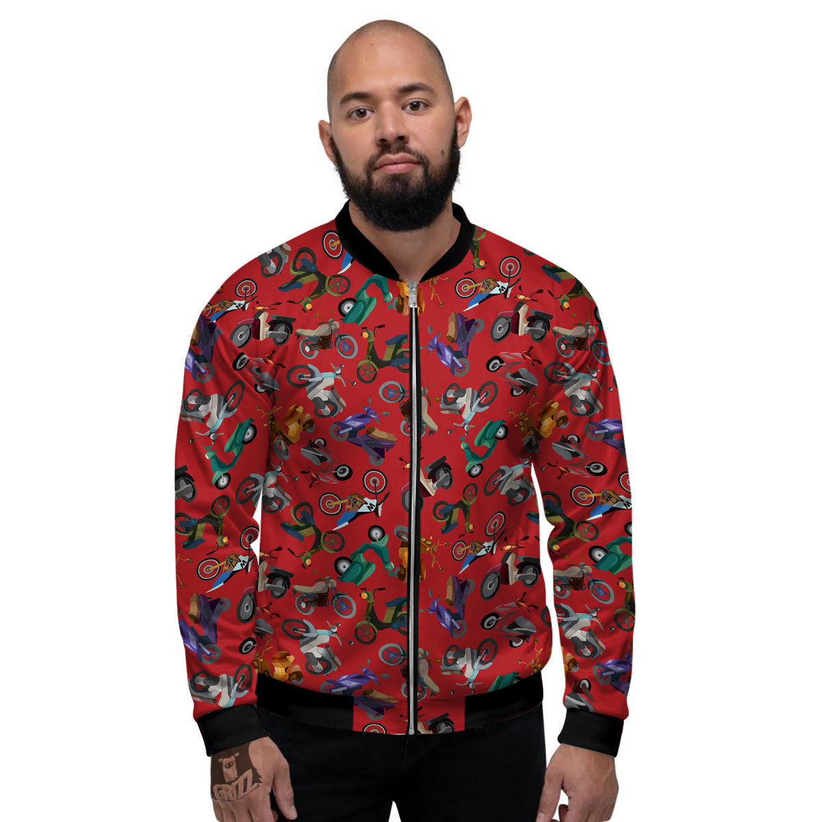 Motorcycle And Red Print Pattern Men's Bomber Jacket-grizzshop