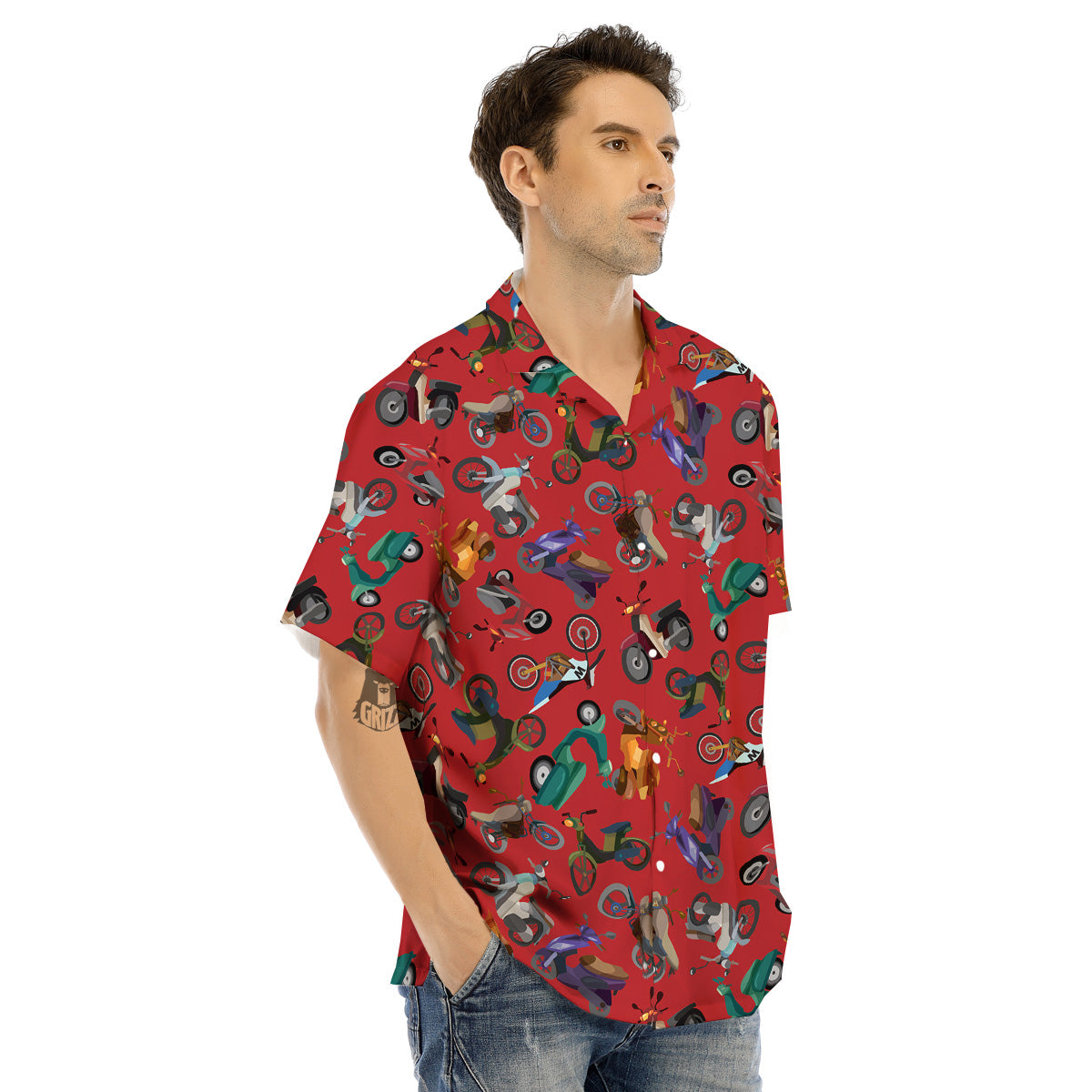 Motorcycle And Red Print Pattern Men's Hawaiian Shirt-grizzshop