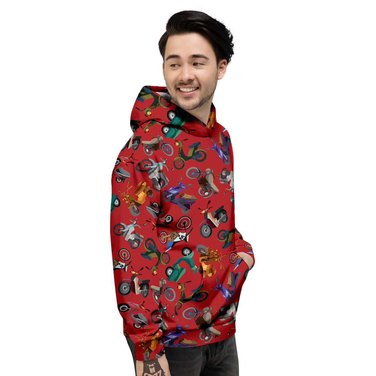 Motorcycle And Red Print Pattern Men's Hoodie-grizzshop