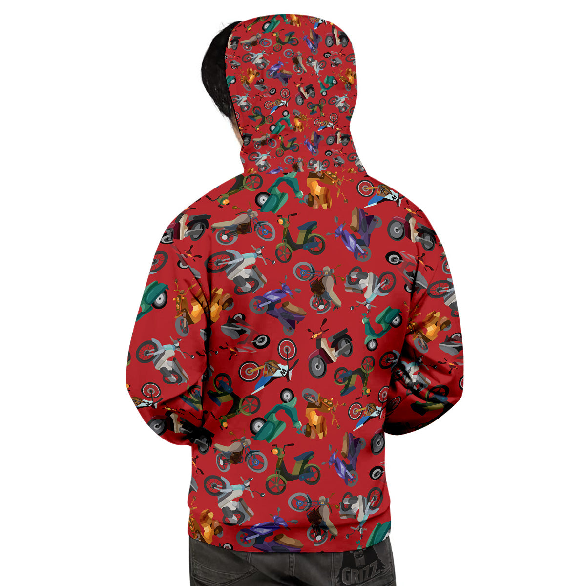 Motorcycle And Red Print Pattern Men's Hoodie-grizzshop