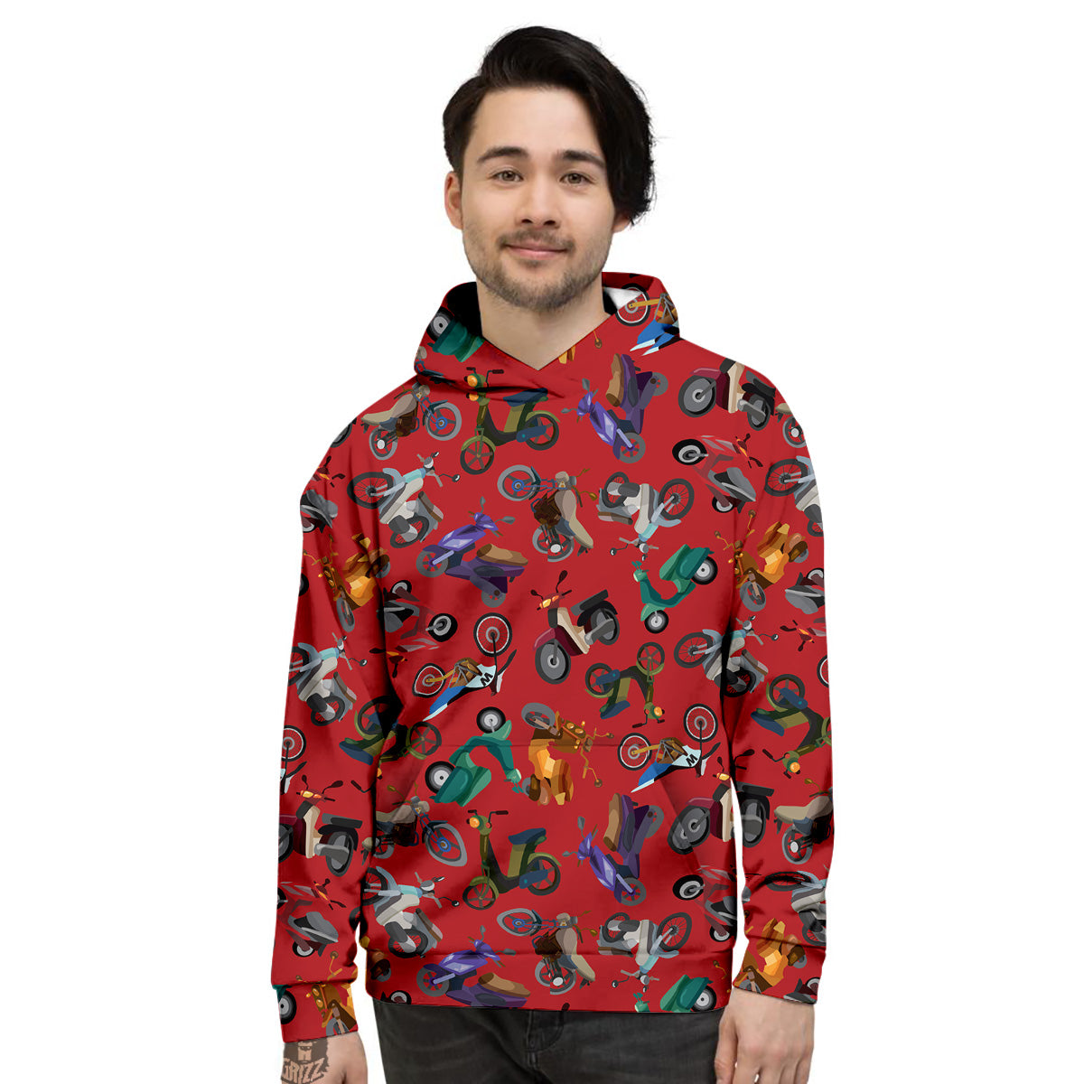 Motorcycle And Red Print Pattern Men's Hoodie-grizzshop