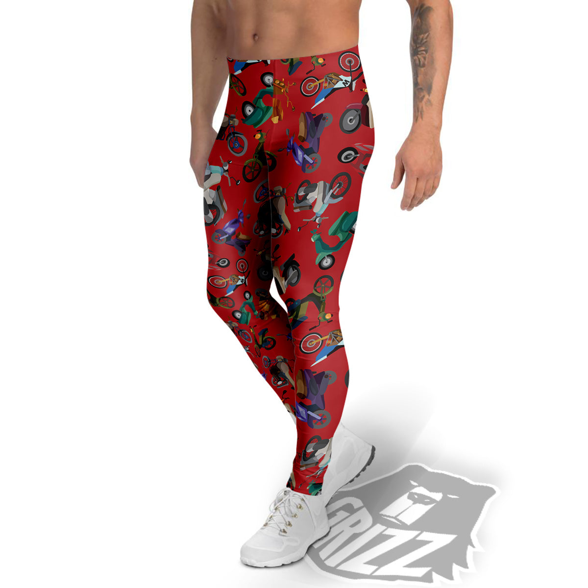 Motorcycle And Red Print Pattern Men's Leggings-grizzshop