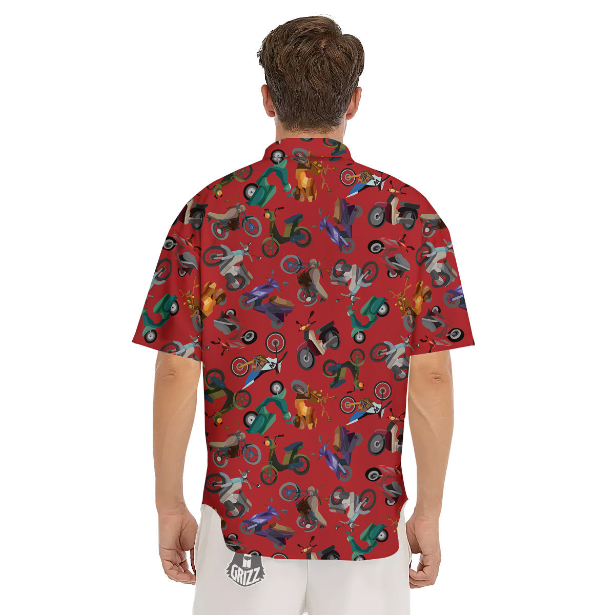 Motorcycle And Red Print Pattern Men's Short Sleeve Shirts-grizzshop