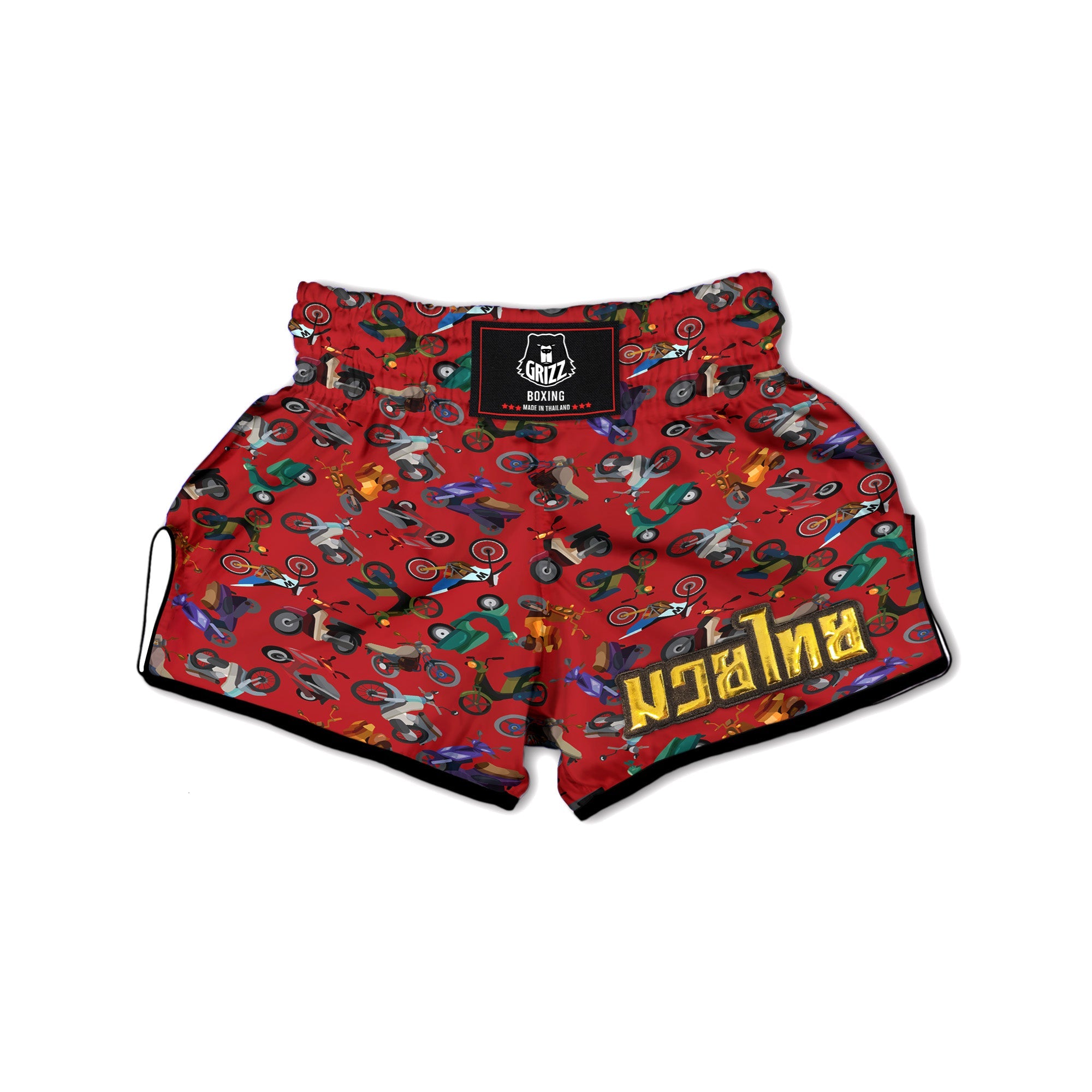 Motorcycle And Red Print Pattern Muay Thai Boxing Shorts-grizzshop