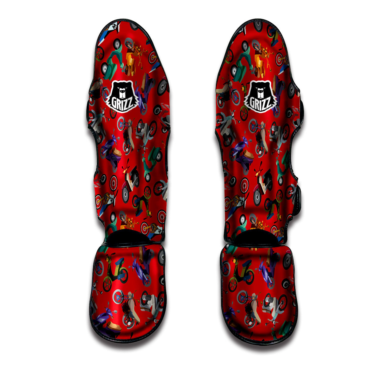 Motorcycle And Red Print Pattern Muay Thai Shin Guards-grizzshop