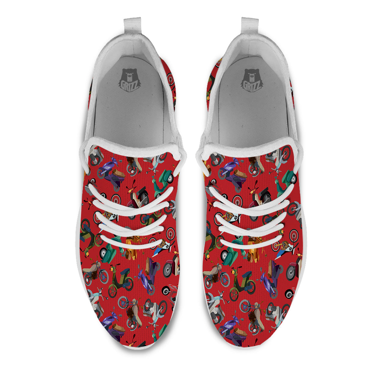 Motorcycle And Red Print Pattern White Athletic Shoes-grizzshop