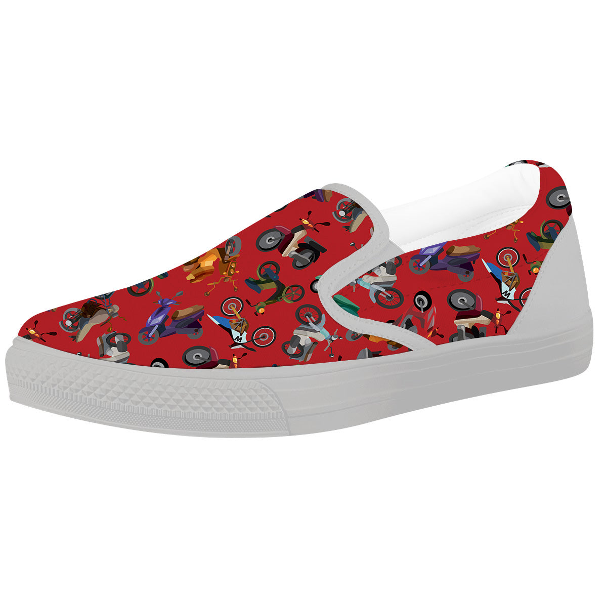 Motorcycle And Red Print Pattern White Slip On Shoes-grizzshop