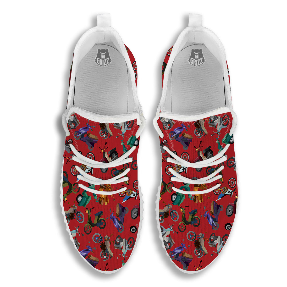 Motorcycle And Red Print Pattern White Walking Shoes-grizzshop
