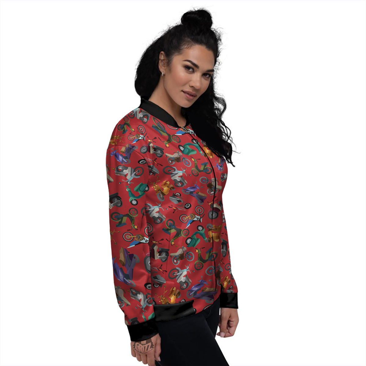 Motorcycle And Red Print Pattern Women's Bomber Jacket-grizzshop