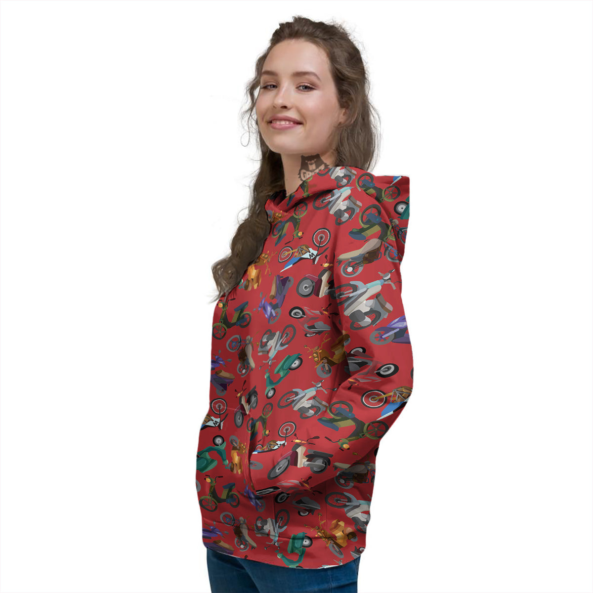 Motorcycle And Red Print Pattern Women's Hoodie-grizzshop