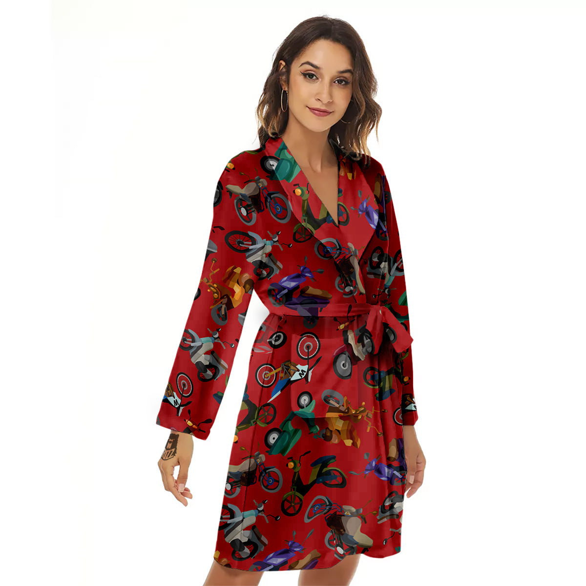 Motorcycle And Red Print Pattern Women's Robe-grizzshop