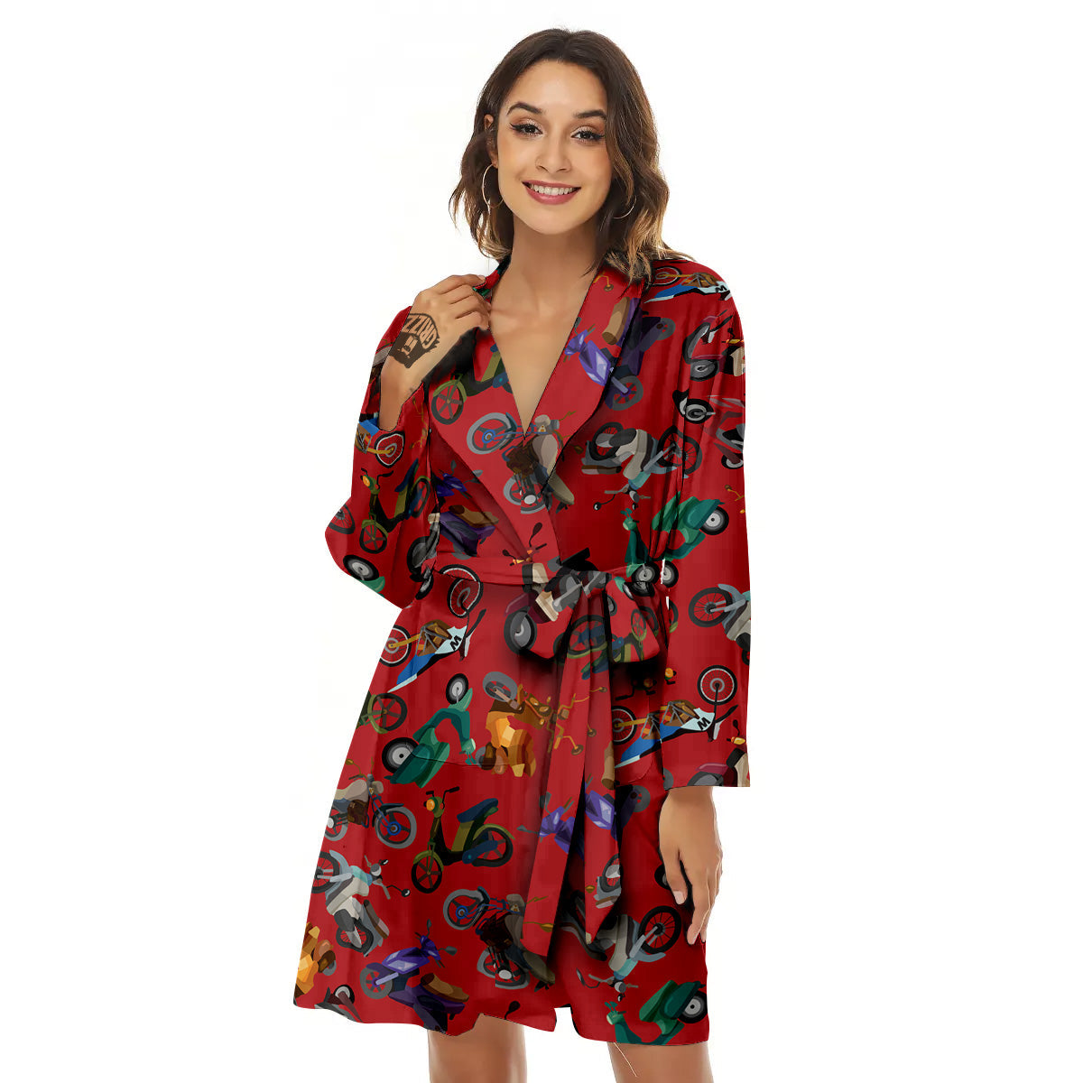 Motorcycle And Red Print Pattern Women's Robe-grizzshop