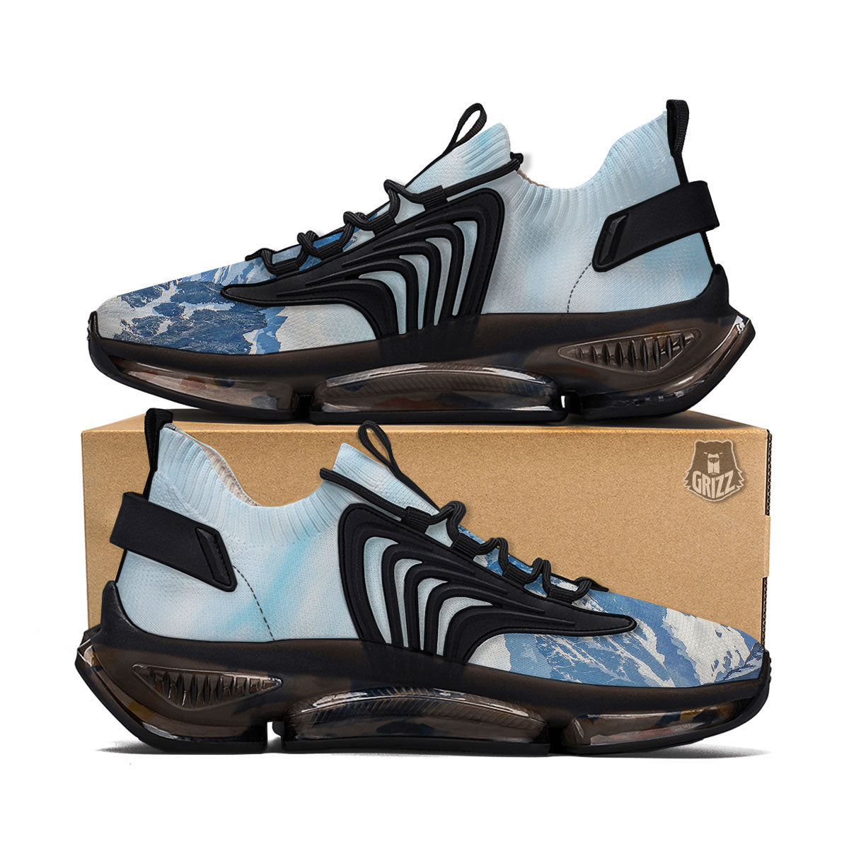 Mountain Alps Print Black Gym Shoes-grizzshop