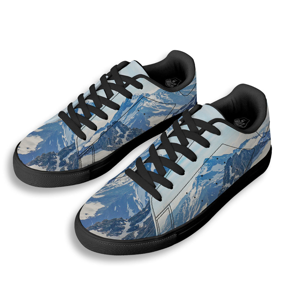 Mountain Alps Print Black Low Top Sneakers-grizzshop