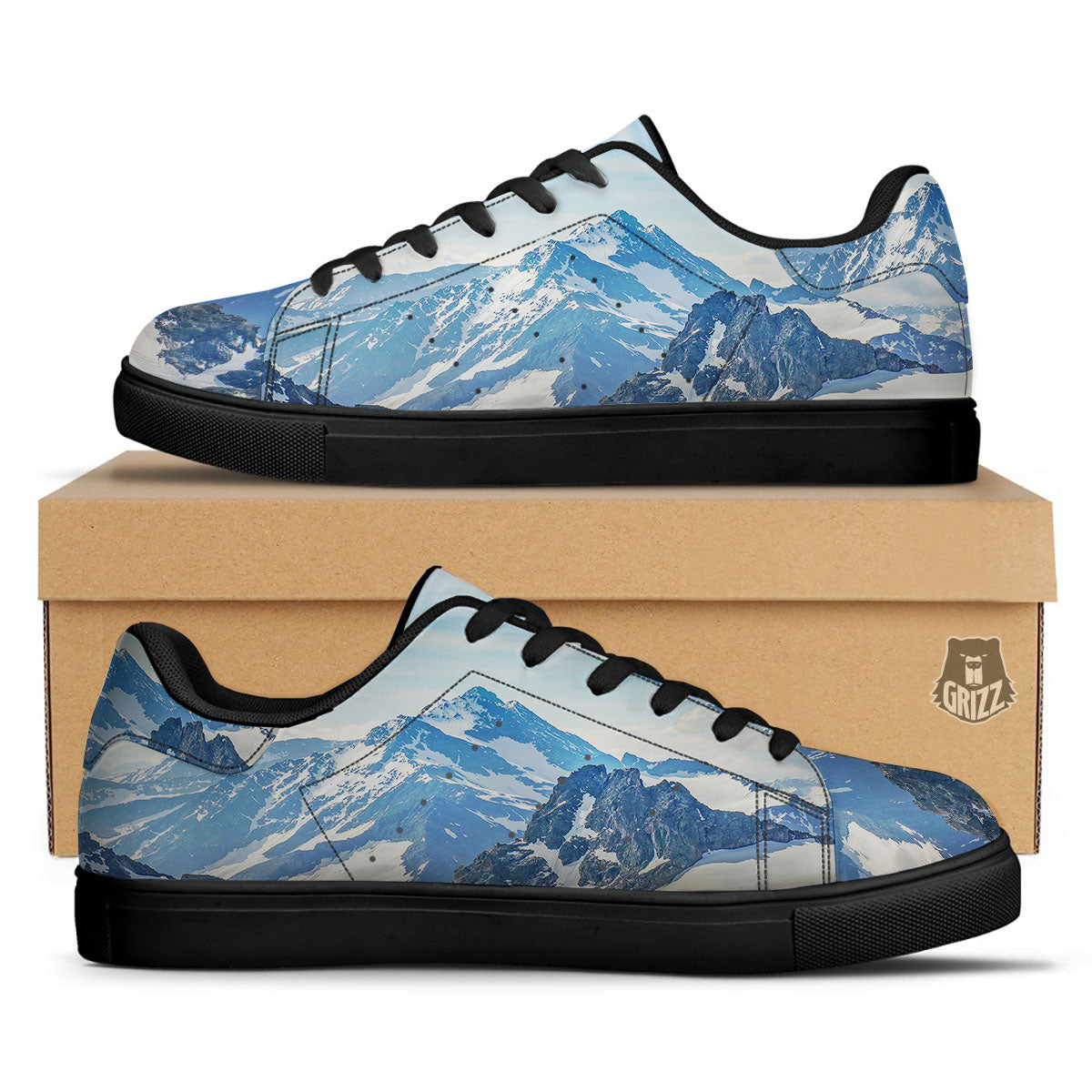 Mountain Alps Print Black Low Top Sneakers-grizzshop
