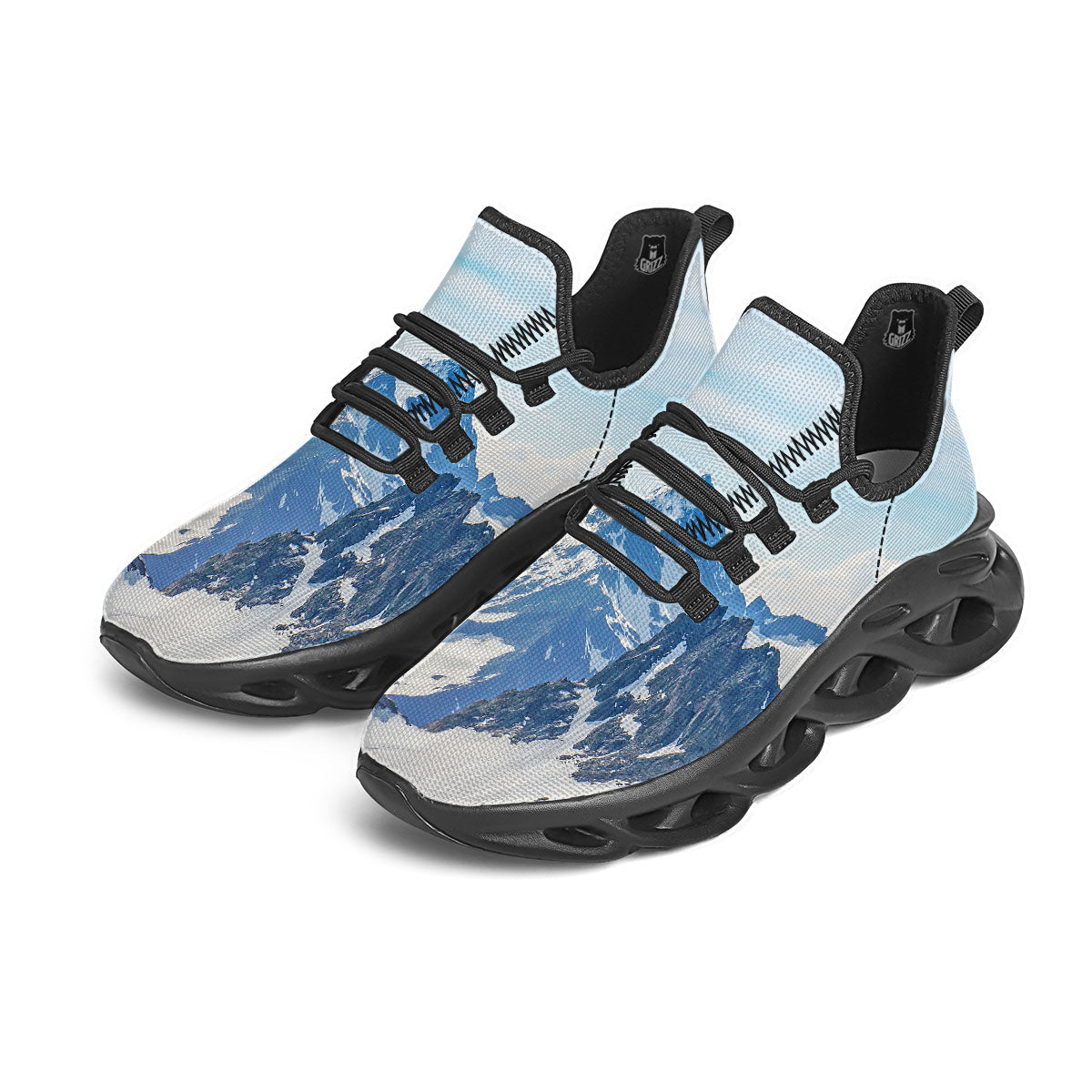 Mountain Alps Print Black Running Shoes-grizzshop