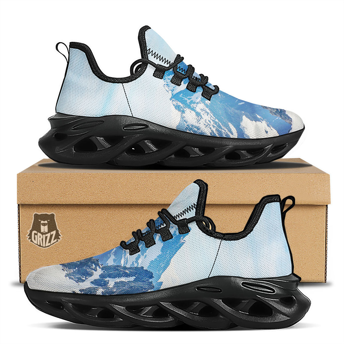 Mountain Alps Print Black Running Shoes-grizzshop