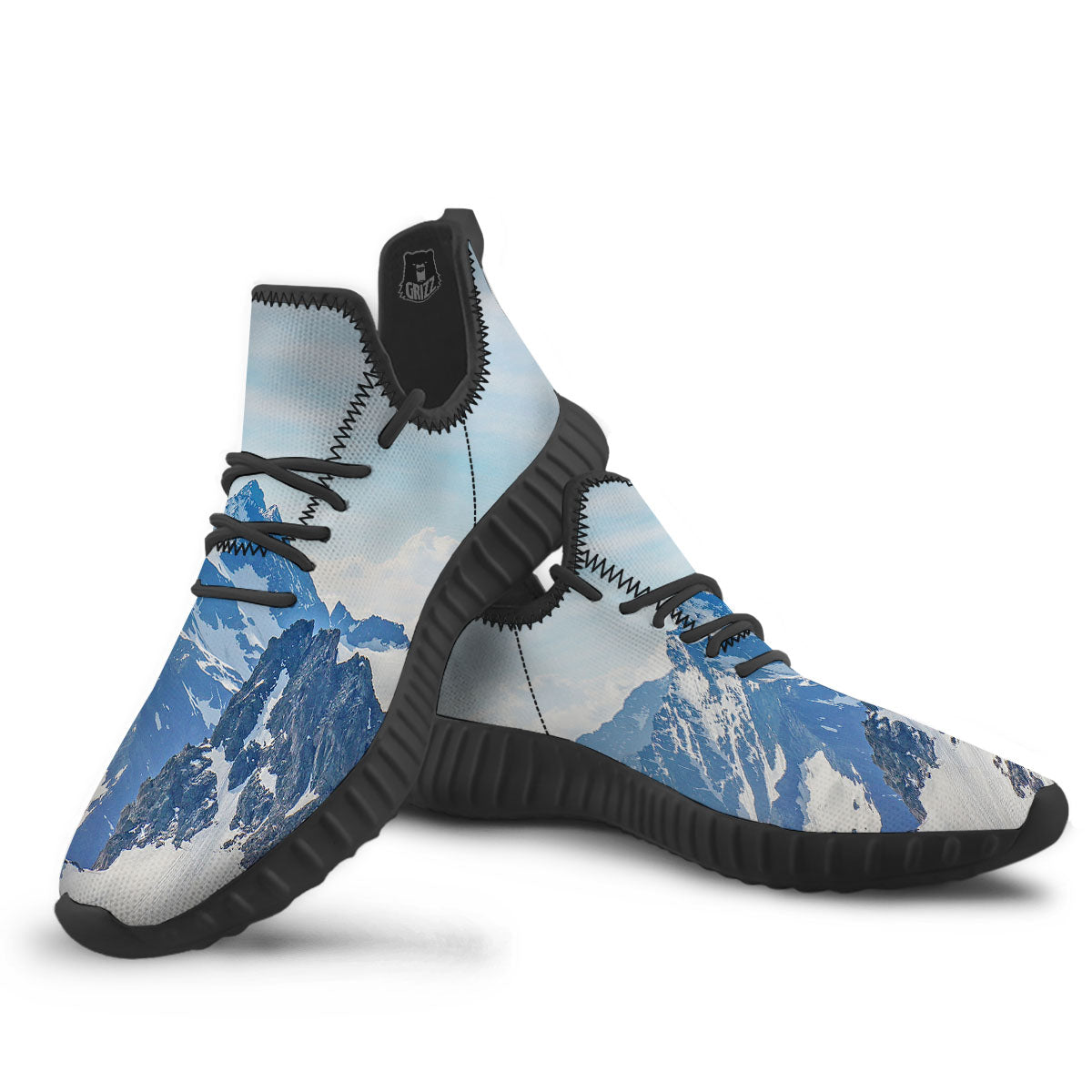 Mountain Alps Print Black Walking Shoes-grizzshop