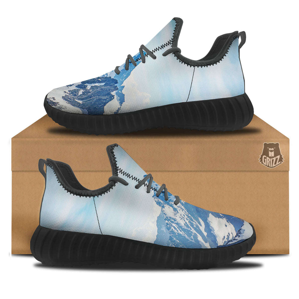 Mountain Alps Print Black Walking Shoes-grizzshop