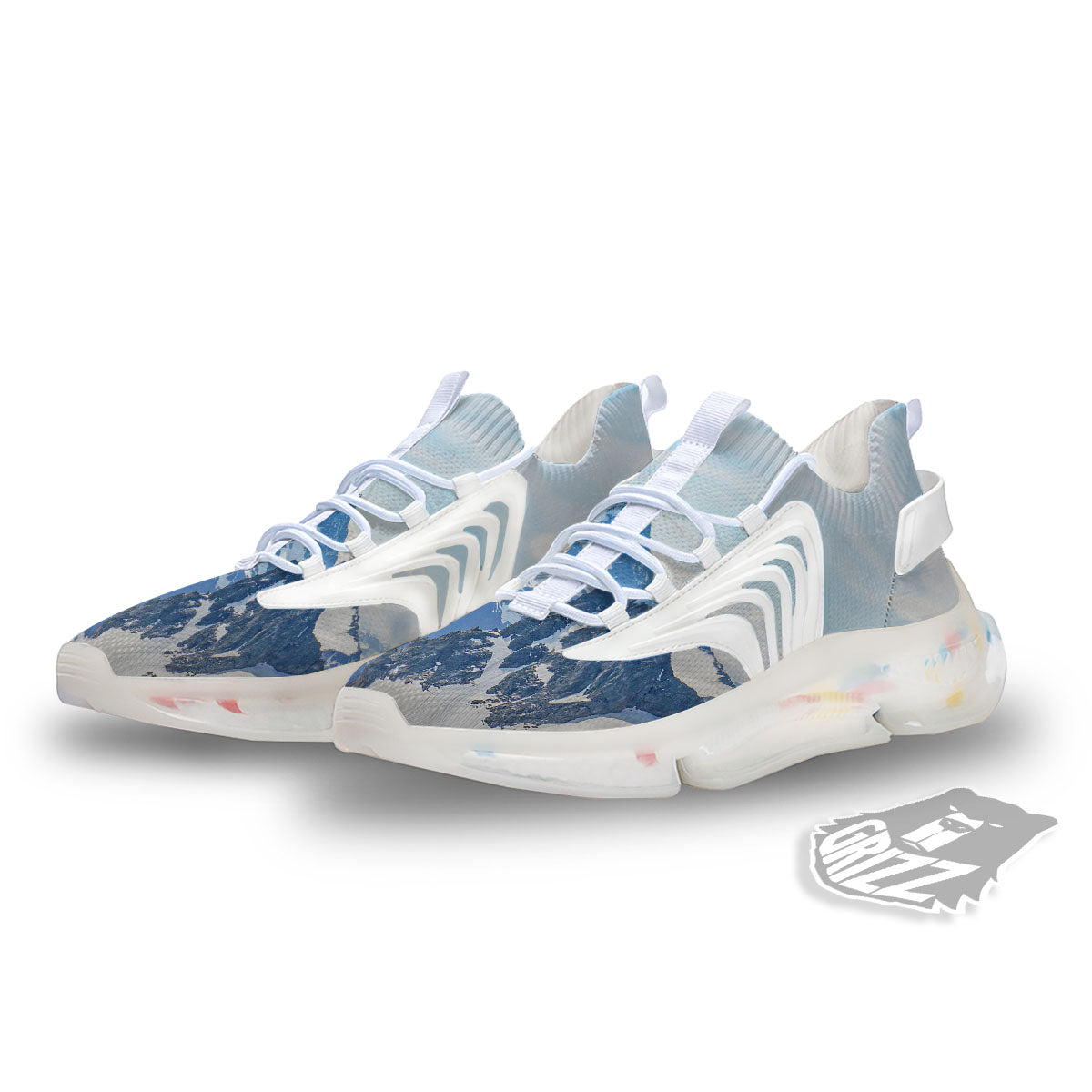Mountain Alps Print White Gym Shoes-grizzshop