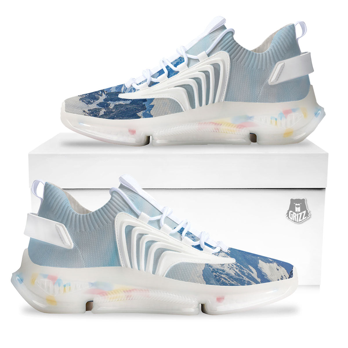Mountain Alps Print White Gym Shoes-grizzshop