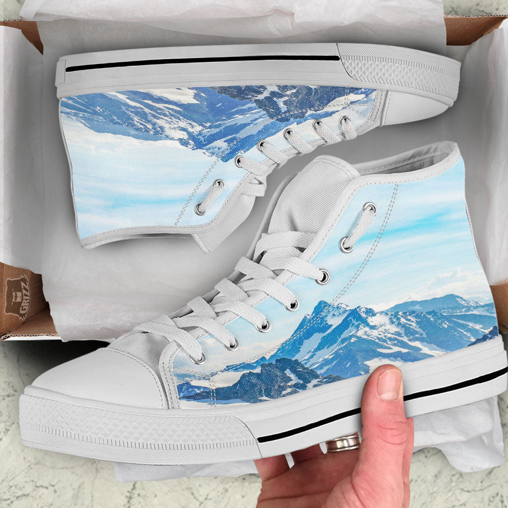 Mountain Alps Print White High Top Shoes-grizzshop