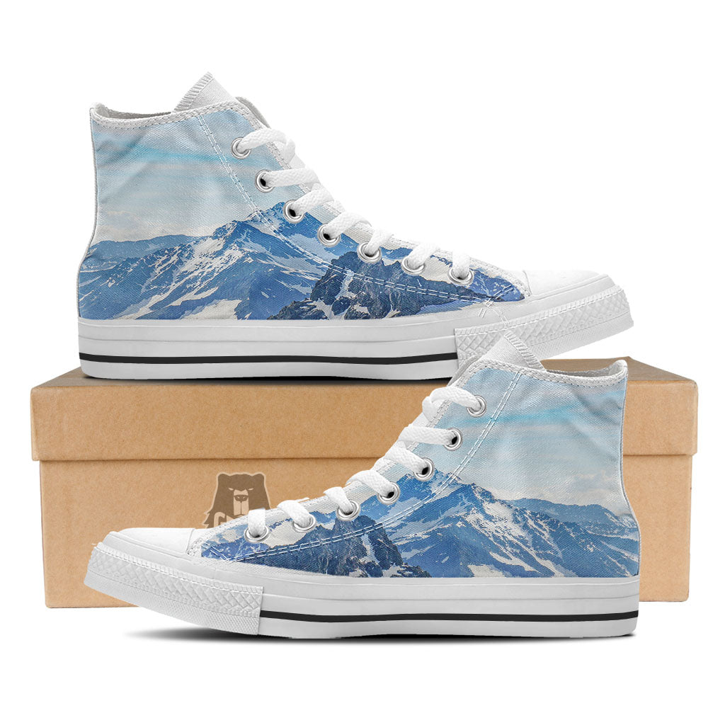 Mountain Alps Print White High Top Shoes-grizzshop