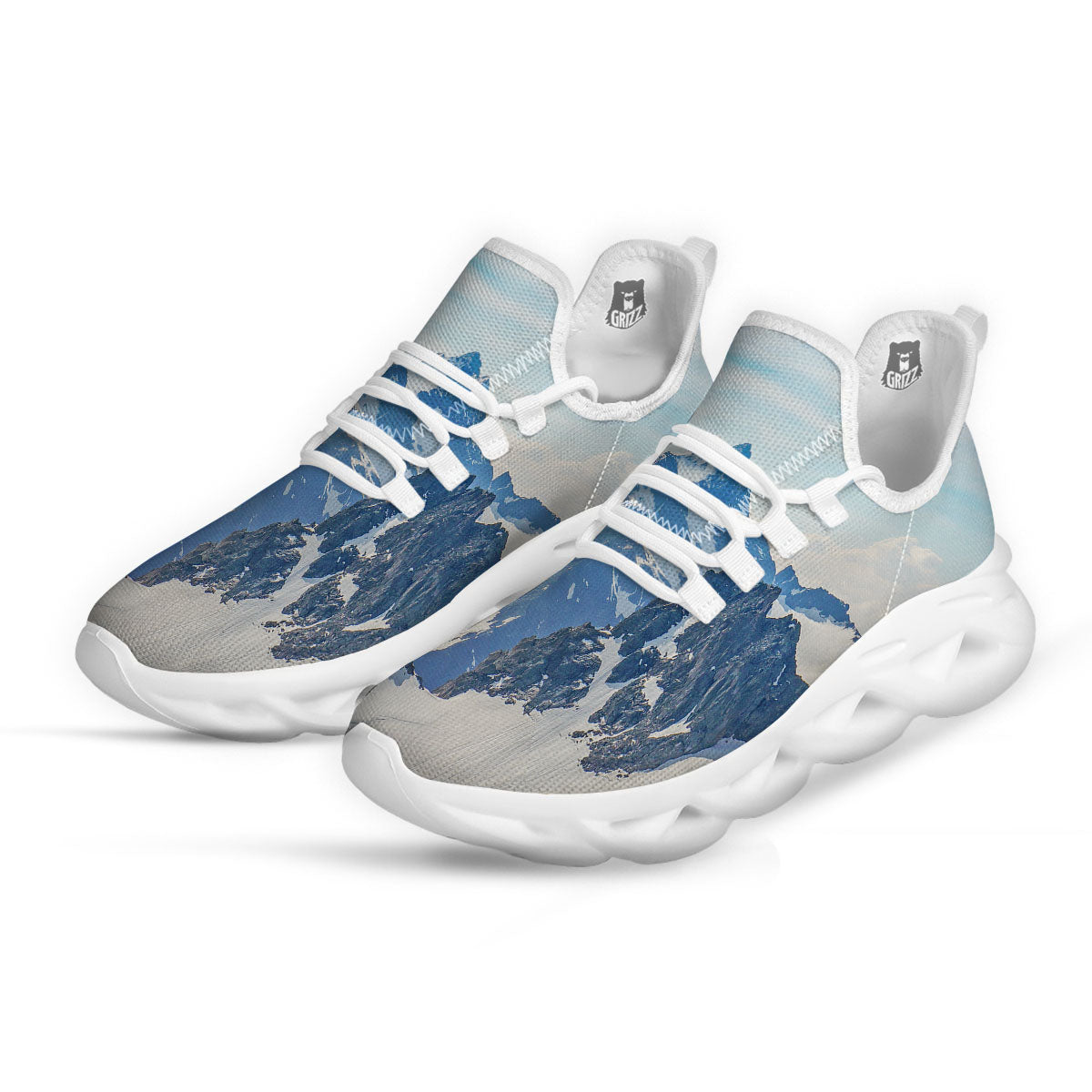 Mountain Alps Print White Running Shoes-grizzshop