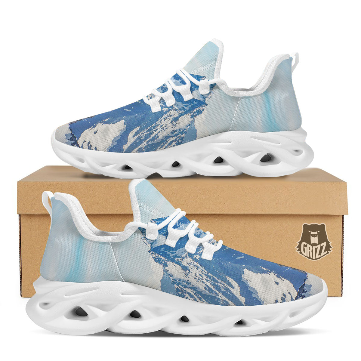 Mountain Alps Print White Running Shoes-grizzshop