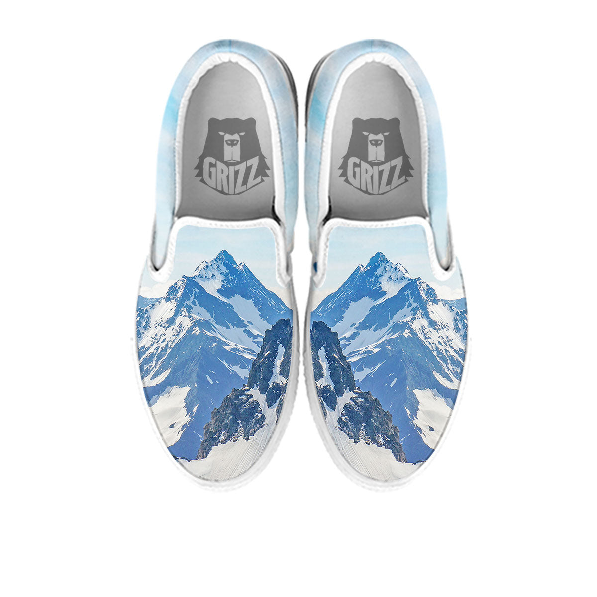 Mountain Alps Print White Slip On Shoes-grizzshop